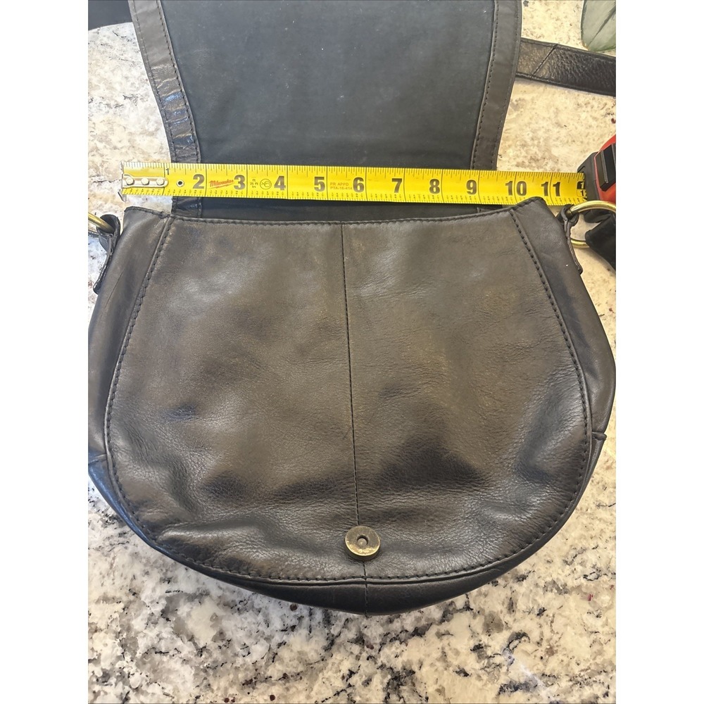 BTG FOSSIL REISSUE Black Leather Flap Calf Hair Crossbody Purse Saddle Bag READ - Picture 11 of 16